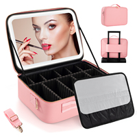 Tas Kosmetik Perjalanan Portabel Besar Tahan Air Mewah dengan Cermin LED dan Kotak Makeup Kustom