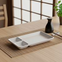 Nouvelle Assiette de Service Rectangulaire en Mélamine Écologique Imprimée de 8,6 Pouces avec Trois Compartiments et Motif Personnalisé