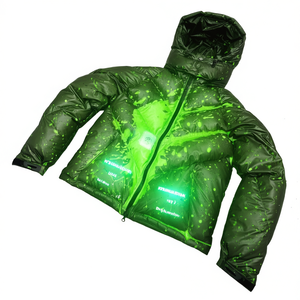 Customised Men Heat Reactive <b>Slim</b> <b>Fit</b> Waterproof Puffer <b>Jacket</b> with Stand Collar Front Logo Colour Shifts Exposed Heat Water - Product Image 1