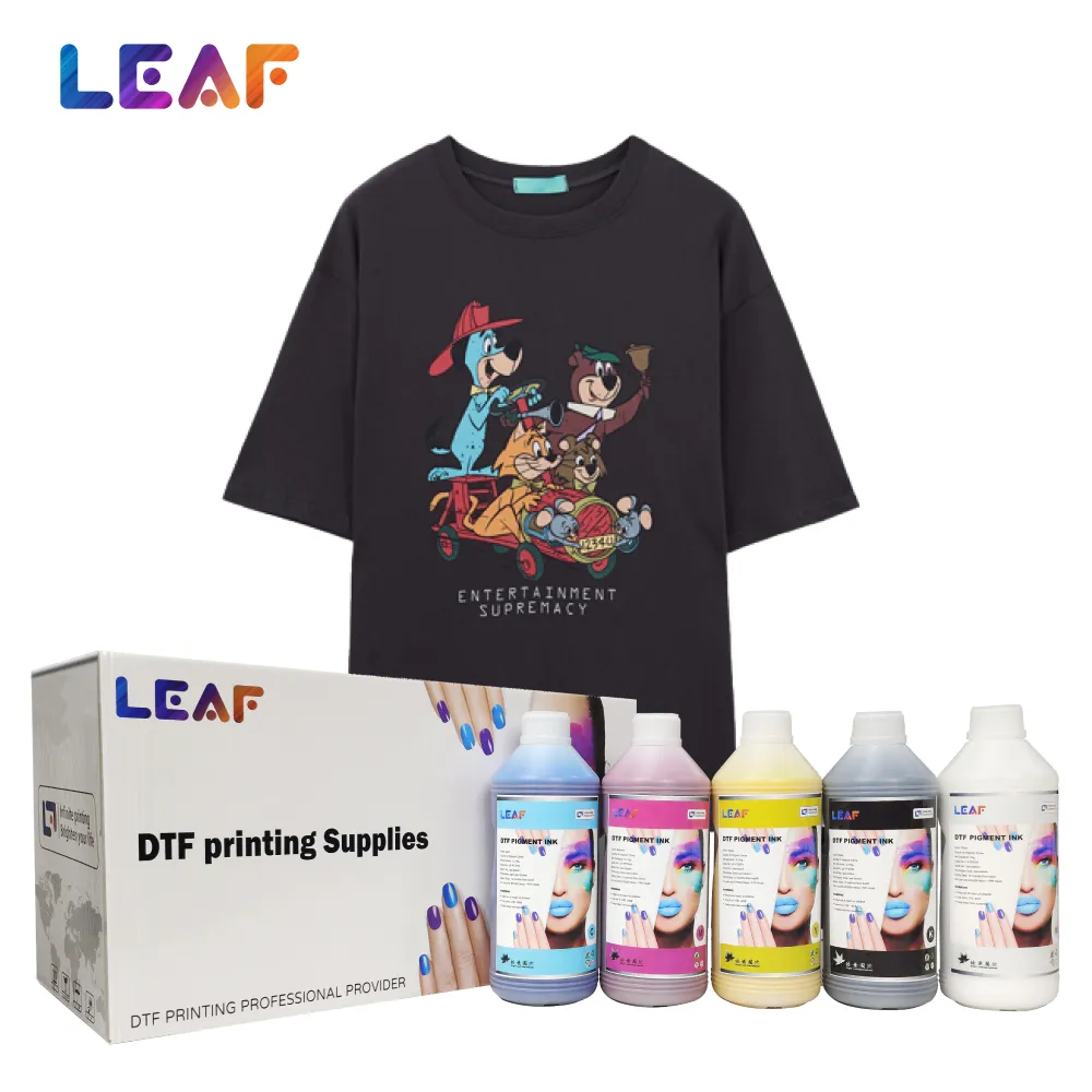 حبر مطبوع رقمي LEAF ممتاز CMYK لون أبيض ولامع 500 مل 1000 مل حبر مطبوع DTF لصباغ المنسوجات حبر DTF للطباعة الرقمية