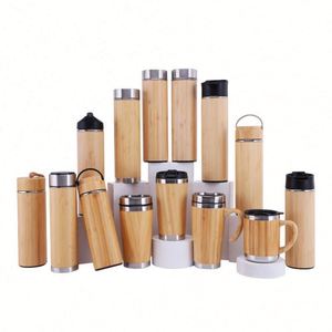 Thermos personnalisé avec logo, 500 ml, en acier inoxydable 304, isolé sous vide, écologique, en bambou, portable, pour l'extérieur, cadeaux promotionnels - Product Image 1