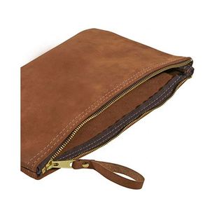 Brown Top-Grain Cowhide Genuine <b>Leather</b> Zippered <b>Tool</b> Pouch Bag Multi Purpose Storage Bag - Product Image 3