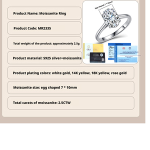 Fabricantes de Joyería Personalizada, Anillo de Plata 925 con Certificado VVS GRA, Corte Ovalado, Moissanita, Diamante Grande <span class=keywords><strong>Solitario</strong></span> de 2.5ct, Joyería PVD - Product Image 2