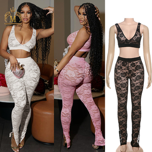 Sexy lente-zomer vrouwenoutfits kant doorschijnend crop top en lange broek 2-delige set sexy mesh tweedelige broekensets dames 2025 - Product Image 2
