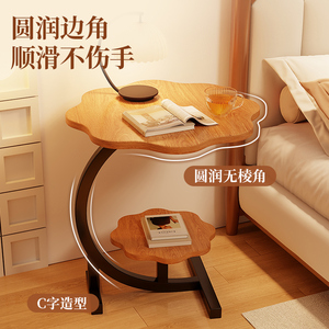 Mesita de noche sencilla de madera maciza con estante inferior para dormitorio, mesita de noche multifuncional - Product Image 5