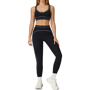 2026 Aol0 Two-Piece Contrasting Colors Sports Set with Bra <strong>Leggings</strong> Comfortable Elastic Breathable Spandex Polyester Yoga Sets - Product Image 6