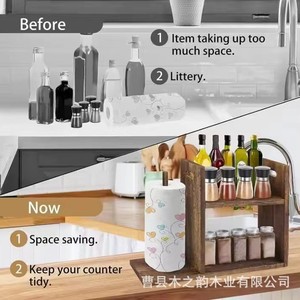 Wooden <b>Kitchen</b> Countertop Double Layer Spice Rack Solid Wood Toilet <b>Paper</b> Holder Storage Display Rack Retro Color Multipurpose - Product Image 4