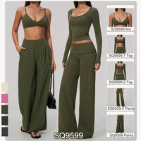 Ensemble de vêtements de sport pour femmes personnalisés, tenue de yoga, hauts slim, pantalon évasé taille haute, ensembles de vêtements de sport pour la gym et le fitness
