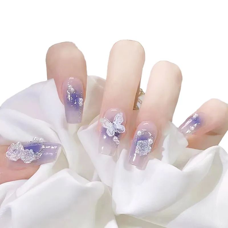 Hochwertige 24 teile/los kunden spezifische Verpackung Nail Art Dream Purple Butterfly Press On Nails