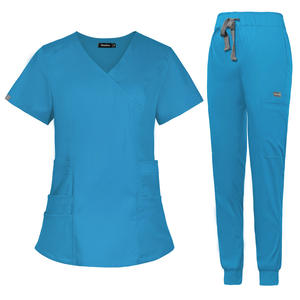 Grosir kustom Logo Pet perawatan peregangan dokter medis Jogger lembut 2 buah modis gigi rumah sakit scrub seragam set - Product Image 5