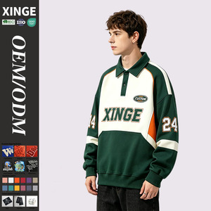 Sudadera Polo de Algodón Oversize Vintage para Hombre, Estilo Urbano de Carreras, con Serigrafía de Bloques de Color Personalizada por el Fabricante - Product Image 1