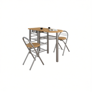 Light Brown MDF <b>Foldable</b> Dining <b>Table</b> And Chair Set 3 Piece For <b>Small</b> Spaces Modern Minimalist Design - Product Image 1