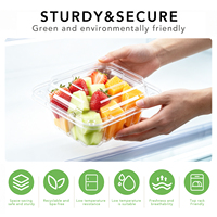 Conteneur à fruits en PET transparent avec base noire et couvercle en dôme transparent, 2 compartiments, jetable, écologique, qualité alimentaire, pour sushis, nouilles, OEM personnalisé