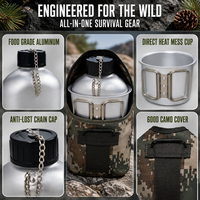 Kit de camping tactique portable, style US, gourde en aluminium camouflage, ensemble de 3 ustensiles de cuisson pour la survie et la randonnée