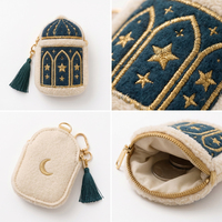 Porte-monnaie en peluche Kawaii avec fermeture éclair, motif Chameau islamique, Mosquée, Croissant et Étoile, porte-clés, breloque de sac pour Ramadan et Aïd, pochette personnalisable avec logo pour filles