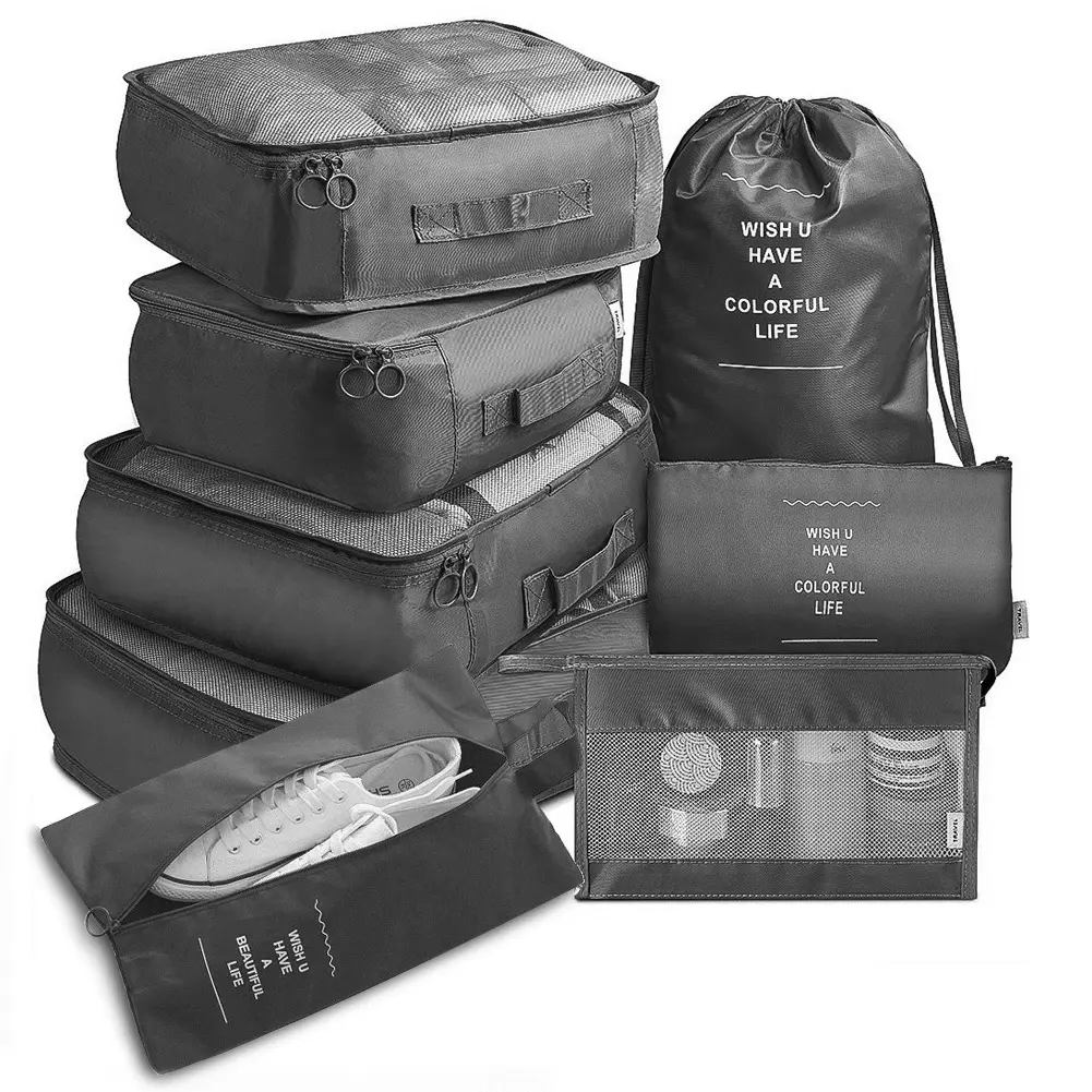 Free Sample Stylish 8pcs Set Travel Clothes Under-Ware Organizer Bag Multifunction Luggage Packing Cubes Bag Set For Men Women