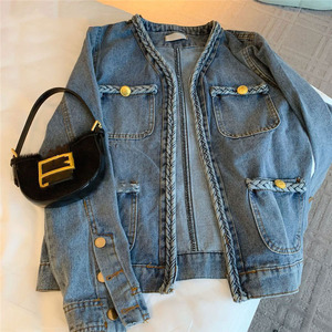Cappotti da donna 2022 primavera autunno Casual <span class=keywords><strong>Cardigan</strong></span> Multi tasche manica lunga sfilacciati giacche in Denim <span class=keywords><strong>blu</strong></span> lavato - Product Image 6