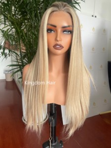 Cuticule alignée cheveux européens <span class=keywords><strong>brune</strong></span> blonde Balayage avec racine cendrée réaliste haut en soie pleine dentelle perruque juive pour l'alopécie - Product Image 2