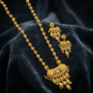 Wholesale 14K 18K 24K Micro Gold Fashion Brass Women's Indian Wedding Traditional Flower Design Jewelry Set Necklace Earrings - Product Image 4