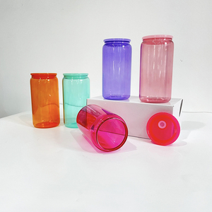 Listo para enviar 16oz Borosilicato 5 colores Mezclado Colores Irrompible Beber 16oz Vaso de agua de vidrio con tapas de plástico de colores - Product Image 5