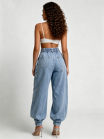 Jean évasé déchiré taille haute pour femme, coupe large, style Y2K streetwear, avec motif cœur évidé
