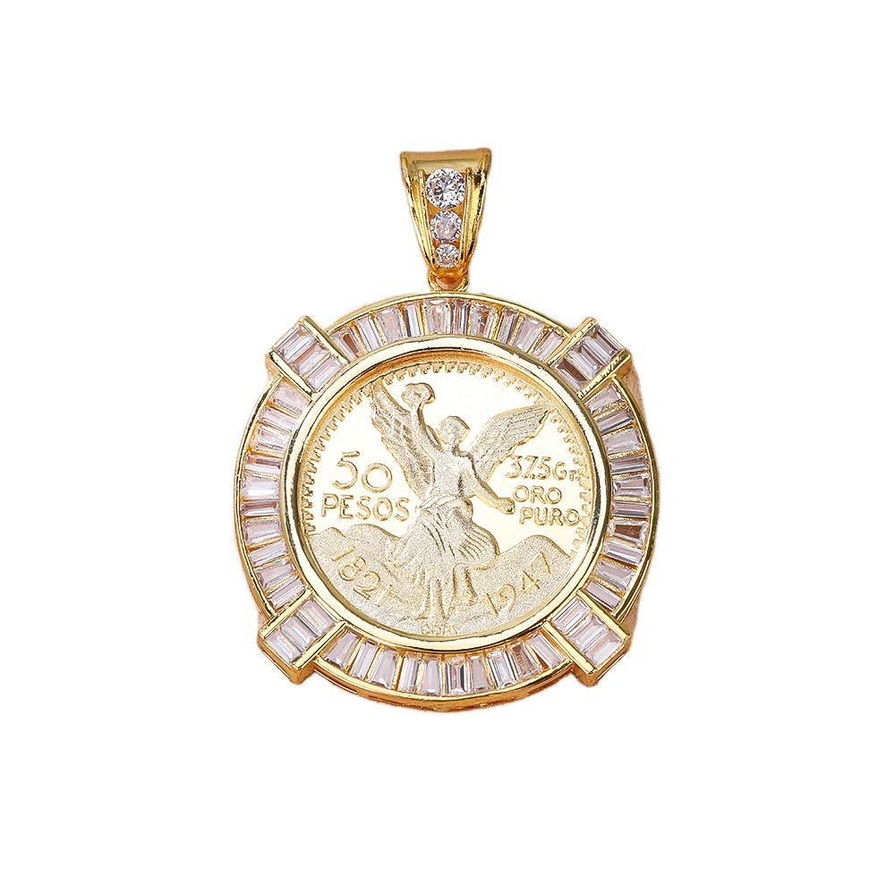 18k镀金可雕刻50比索墨西哥硬币吊坠耐用合金宗教风格项链锆石儿童主石| Alibaba.com