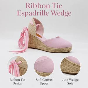 Sandalias de Plataforma con Cordones y Lazos para Mujer, con Logotipo Personalizado OEM, de Lona y Yute, para Fiestas de Verano en el Jardín - Product Image 5