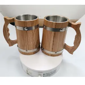 Taza personalizada de madera de roble, vaso de cerveza con acero inoxidable