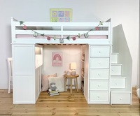 Lit superposé pour étudiant avec escalier, couleur bois naturel, structure métallique durable, design moderne, gain de place pour dortoir, appartement, chambre
