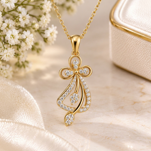 สร้อยคอจี้เพชรทองคำแท้ 14k ดีไซน์โบว์ ประดับเพชรทรงกลมเจียระไนแบบเหลี่ยมเจียระไน สำหรับผู้หญิง เครื่องประดับงานแต่งงานสุดโรแมนติก - Product Image 1