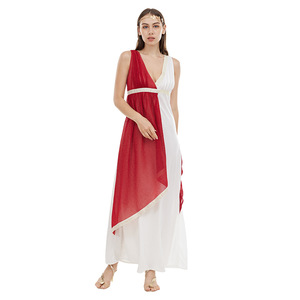 Costume de déesse grecque pour femmes adultes, robe de fête d'Halloween en Polyester rouge, tenue de jeu de rôle - Product Image 2