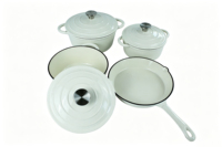4pcs Set Peralatan Masak Ramah Lingkungan dari Besi Cor Berlapis Enamel Putih yang Tahan Lama dengan Wajan Bundar dan Tiga Dutch Oven
