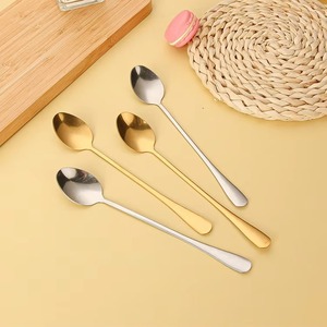 Cucharas de Té de Acero Inoxidable con Mango Largo, Acabado Espejo, Chapadas en Oro, Ecológicas, Capacidad de 5 ml, Diseño Minimalista, para Fiestas - Product Image 1