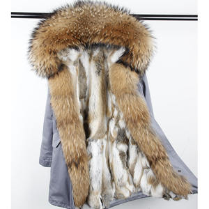 Envío Directo MAOMAOKONG Abrigo Largo de <span class=keywords><strong>Mujer</strong></span> con Forro de Piel de Conejo Rex Natural, <span class=keywords><strong>Parka</strong></span> con Cuello de Piel de Mapache, Chaquetas de Piel - Product Image 6