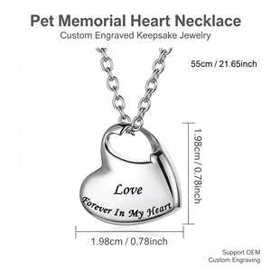 Kalung Guci Kenangan Hewan Peliharaan Berbentuk Hati dari Baja Tahan Karat, Dapat Dibuka, Kedap Udara, Liontin Kenang-kenangan untuk Abu Kremasi Anjing dan Kucing - Product Image 1