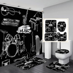 Rideau de douche en polyester noir à motif Guitare Explosion de feu, impression numérique personnalisée, imperméable, vente en gros 2 - Product Image 4