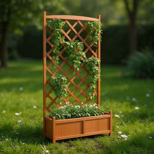 Jardinera de Madera Maciza con Enrejado, Color Marrón Abeto, 48 x 18 x 72 Pulgadas - Product Image 2