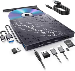 Pemutar DVD, USB Tipe C eksternal Optical Drive CD-ROM Dvd Burner Writer beberapa fungsional DVD Drive 7 IN 1