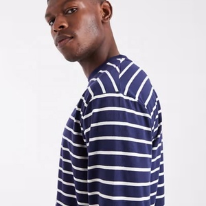 Người Đàn Ông Quần Áo Mang Nhãn Hiệu Biểu Tượng Tùy Chỉnh Crew Cổ Dài Tay Áo Bông Vải T Áo Sơ Mi Lỏng Phù Hợp Với Hải Quân Và Trắng Sọc T Áo Sơ Mi - Product Image 2