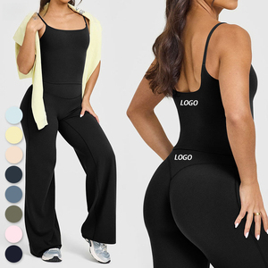 Gym Suit Outfit <b>Women</b> Fitness Workout Crop Tank Top High Waist <b>Leggings</b> Two Piece Activewear Wide-leg Straight-leg Pants Sets - Product Image 4