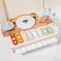 Montessori Toys Baby Rattles Multifunctional Wooden Bear Piano Drum Percussion Instrument for 1-3 Years Kids Birthday Gift