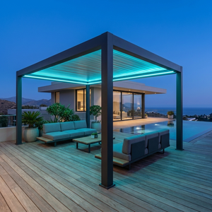 Pérgola Motorizada con Revestimiento de Madera, Pérgola Moderna de Aluminio para Exteriores con Control por Aplicación, Luz RGB y Sensor de Lluvia - Product Image 2