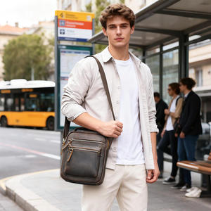 Bolso de Hombro de Cuero Genuino para <span class=keywords><strong>Hombre</strong></span>, Estilo Vintage, con Cremallera, Bolso de Mensajero de Negocios, Bolso Satchel - Product Image 2