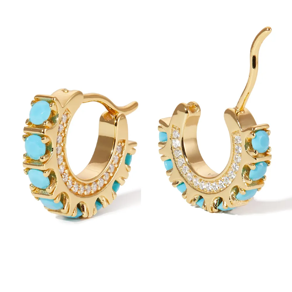 Boucles d'oreilles géométriques demi-cercle en pierre turquoise plaquée or pour femme, bijoux