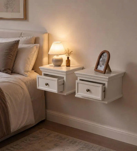 Mesita de Noche Flotante Moderna de Madera de Mango, Mesa Auxiliar de Pared con Cajón, Mueble de Dormitorio Tradicional, Diseño Moderno con Almacenamiento - Product Image 6