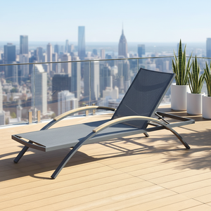 Chaise longue en bambou avec table - Pliable, portable, anti-rouille, mobilier d'extérieur, tissu à séchage rapide pour <span class=keywords><strong>jardin</strong></span>/piscine - Product Image 1