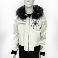 OEM ODM Veste en cuir zippée style urbain vintage, chaude, coupe ample, avec col en fourrure et capuche, imprimé tête de mort, mode hiver