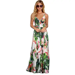 2024 New design summer fashion elegant temperament sexy printed V-neck beach holiday girls dress