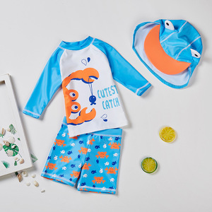 New baby toddler children two pieces swimsuit set kids <span class=keywords><strong>crab</strong></span> bathing <span class=keywords><strong>suit</strong></span> boys rash guard with hat - Product Image 2