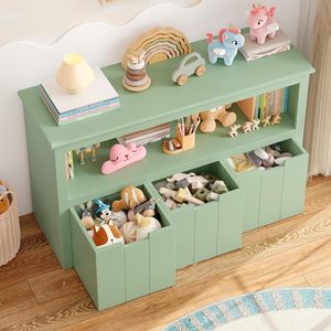Mueble de Almacenamiento de Juguetes para Niños <span class=keywords><strong>con</strong></span> <span class=keywords><strong>Ruedas</strong></span>, 3 Cajones, Estantería <span class=keywords><strong>Infantil</strong></span>, Color Verde para Sala de Estar, 102 x 33 x 61.5 cm - Product Image 4